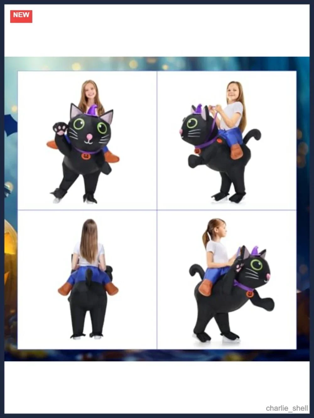 Kids Inflatable Ride On Cat Costume Polyester Blow Up Halloween Cosplay